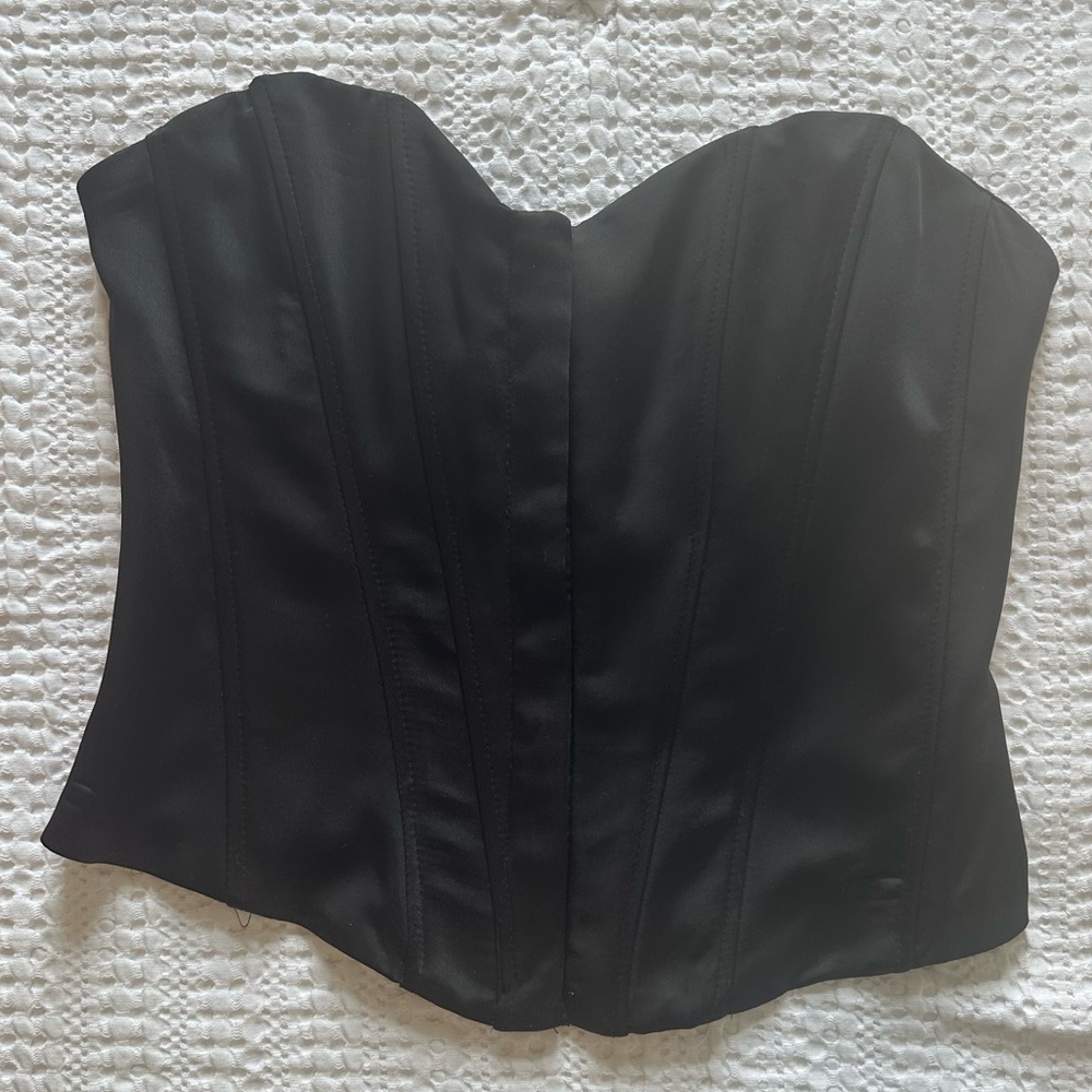 Zara Black Strapless Corset Top Size Small Ribbed Front Closure New With Tag